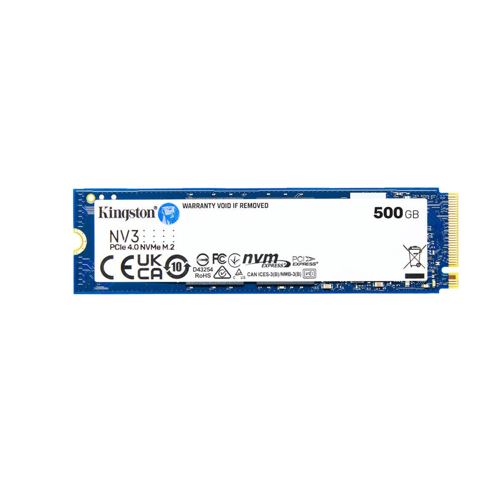 Kingston NV3 (SNV3S/500G) 500GB NVMe SSD, M.2 Interface, PCIe Gen4, 2280, Read 6000 MB/s, Write 2200 MB/s, 3 Year Warranty