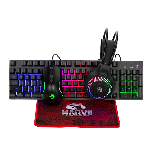 Marvo Scorpion CM416 Loot 40 4-in-1 Gaming Bundle, Wired Keyboard, Mouse, Headset and Mouse Pad, UK Layout