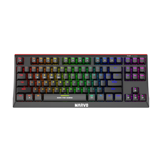 Marvo Scorpion KG953W-UK Wireless Mechanical Gaming Keyboard with Red Switches, 80% TKL Design, Tri-Mode Connection, 2.4GHz Wireless, Bluetooth or Wired, Rainbow Backlight, Anti-ghosting N-Key Rollover