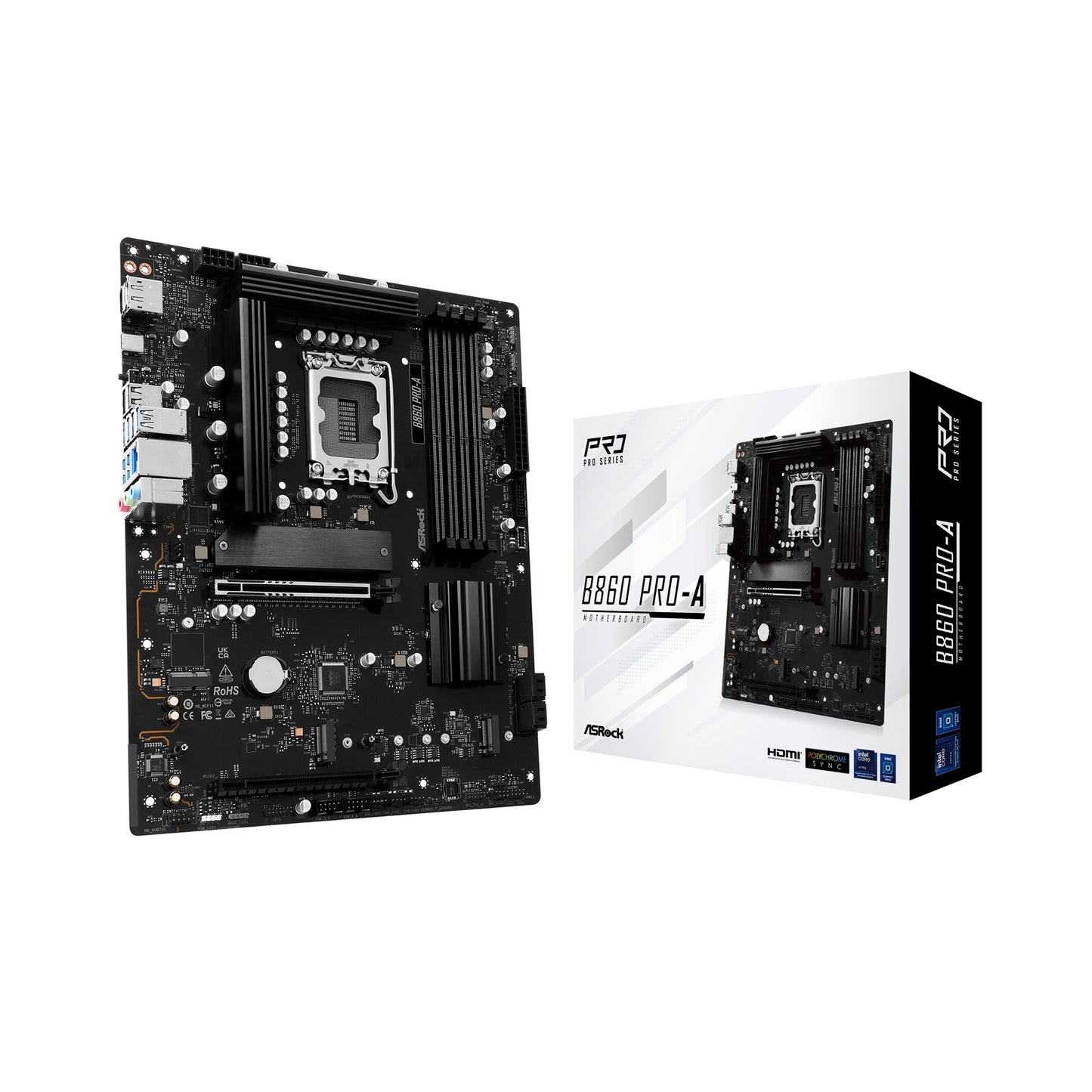 ASRock B860 Pro-A Intel 1851 Socket Motherboard, ATX, 4x DDR5 Slots, 3x M.2 Sockets, 2x USB-C Port, 2.5GbE LAN, 1x DisplayPort / 1x HDMI Port