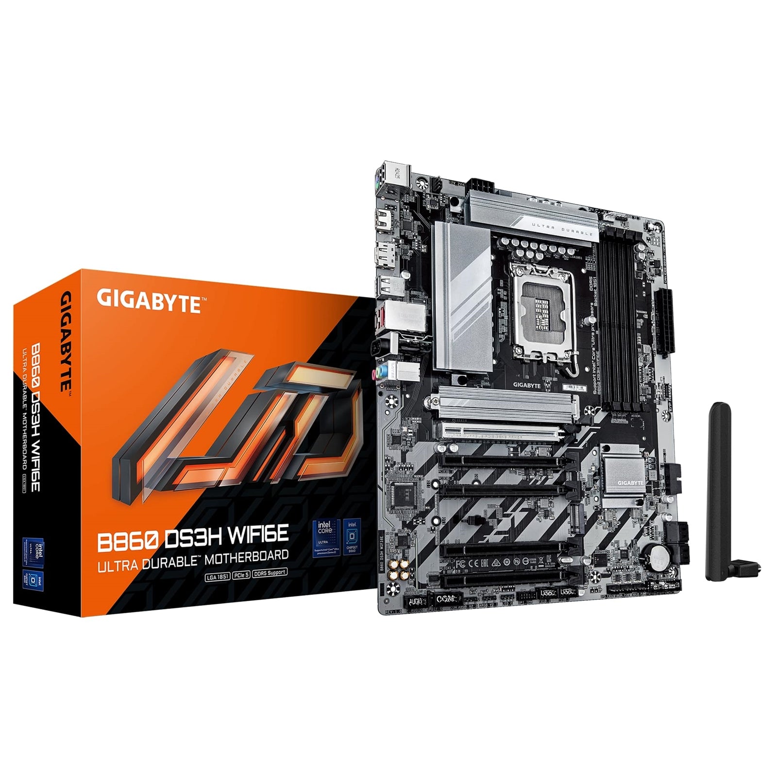 Gigabyte B860 DS3H WIFI6E Intel 1851 Socket Motherboard, ATX, 4x DDR5 Slots, 2x M.2 Sockets, 2x USB-C Port, 2.5GbE LAN, Wi-Fi 6E, 1x DisplayPort / 1x HDMI Port