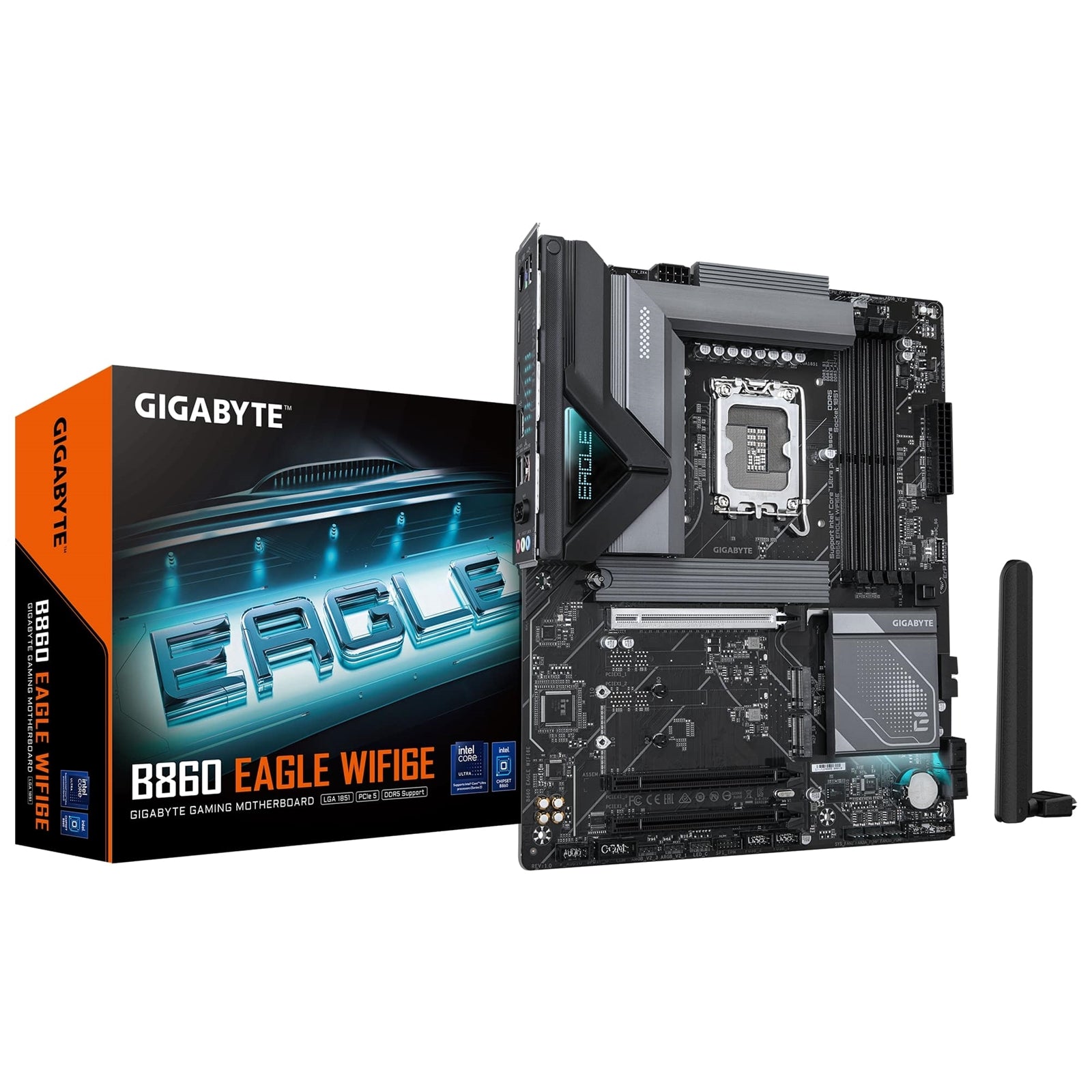 Gigabyte B860 EAGLE WIFI6E Intel 1851 Socket Motherboard, ATX, 4x DDR5 Slots, 3x M.2 Sockets, 2x USB-C Port, Fitted I/O Shield, 2.5GbE LAN, Wi-Fi 6E, 1x DisplayPort / 1x HDMI Port