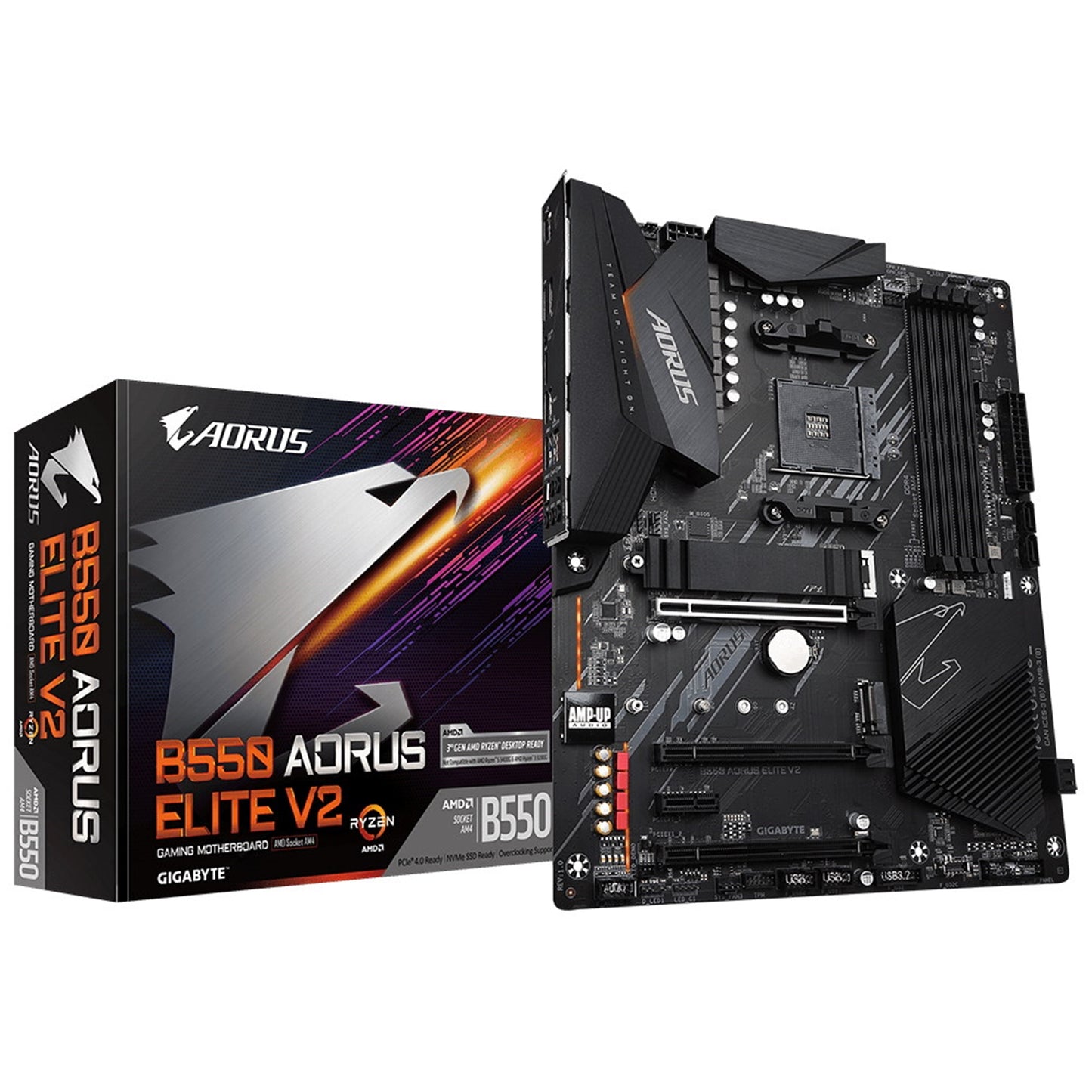 Gigabyte B550 AORUS ELITE V2 AMD AM4 Socket Motherboard, ATX, 4x DDR4 Slots, 2x M.2 Sockets, 1x USB-C Port, Fitted I/O Shield, 2.5GbE LAN, 1x DisplayPort / 1x HDMI Port