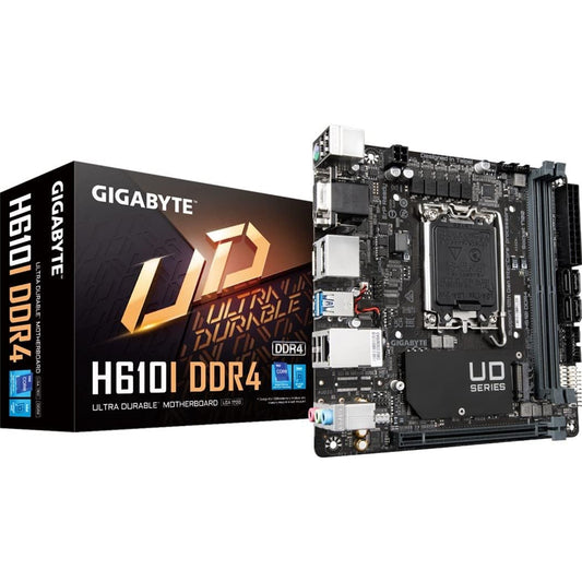 Gigabyte H610I DDR4 Ultra Durable Intel 1700 Socket Motherboard, Mini-ITX, 2x DDR4 Slots, 1x M.2 Socket, GbE LAN, 1x D-Sub / 2x DisplayPorts / 1x HDMI Port