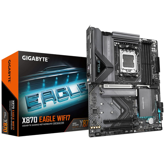 Gigabyte X870 EAGLE WIFI7 AMD AM5 Socket Motherboard, ATX, 4x DDR5 Slots, 3x M.2 Sockets, 3x USB-C Port, Fitted I/O Shield, 2.5GbE LAN, Wi-Fi 7, 1x HDMI Port / 2x USB-C (USB4)