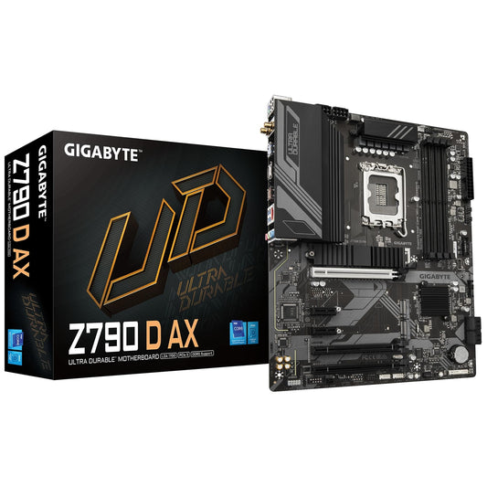 Gigabyte Z790 D AX Ultra Durable Intel 1700 Socket Motherboard, ATX, 4x DDR5 Slots, 3x M.2 Sockets, 2x USB-C Port, 2.5GbE LAN, Wi-Fi 6E, 1x DisplayPort / 1x HDMI Port