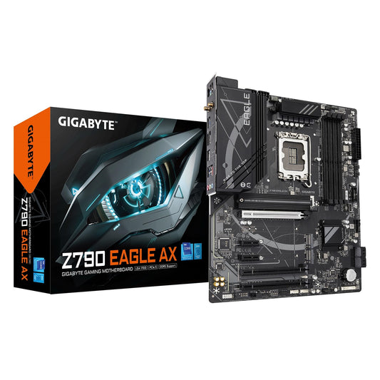 Gigabyte Z790 EAGLE AX Intel 1700 Socket Motherboard, ATX, 4x DDR5 Slots, 3x M.2 Sockets, 2x USB-C Port, Fitted I/O Shield, 2.5GbE LAN, Wi-Fi 6E, 1x DisplayPort / 1x HDMI Port