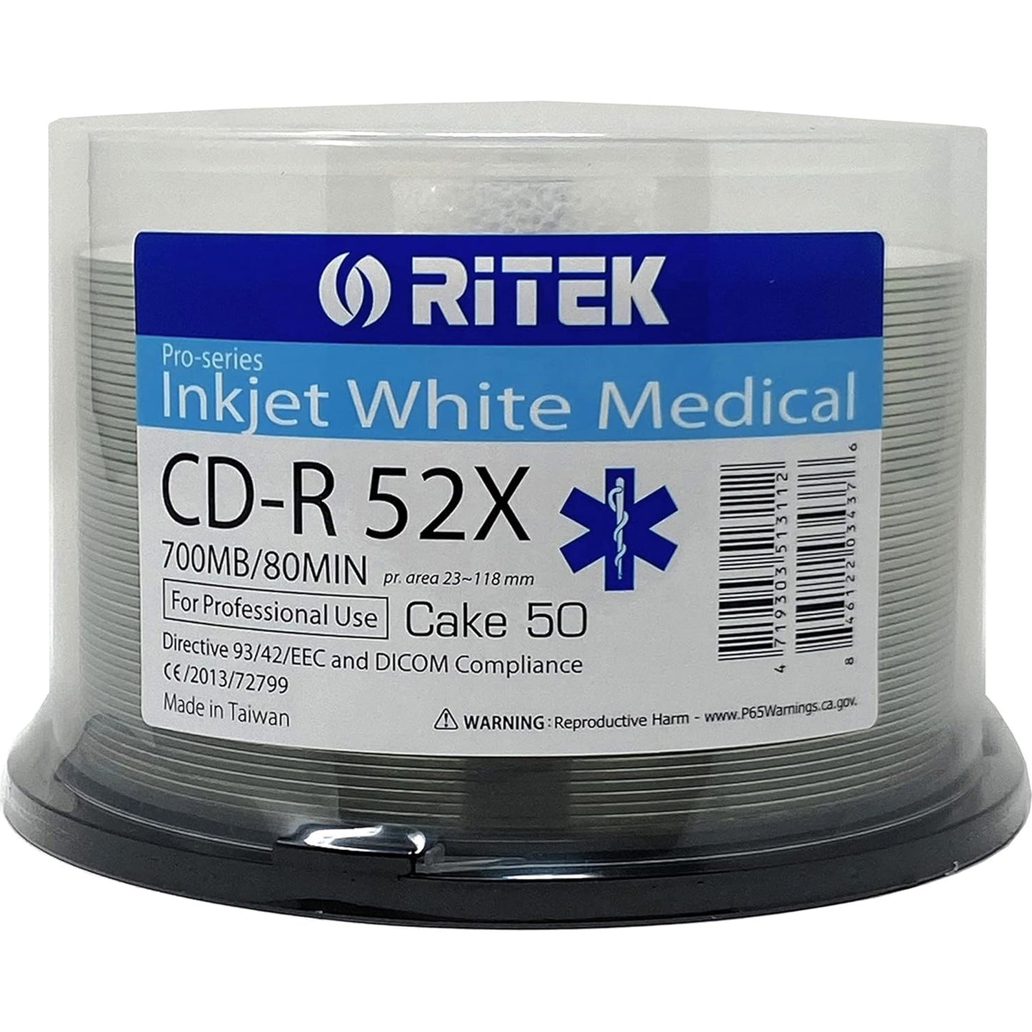 Ritek Medical Pro 50PK CD-R 52X 700MB/80Min (Directive 93/44/EEC and DICOM Compliance)