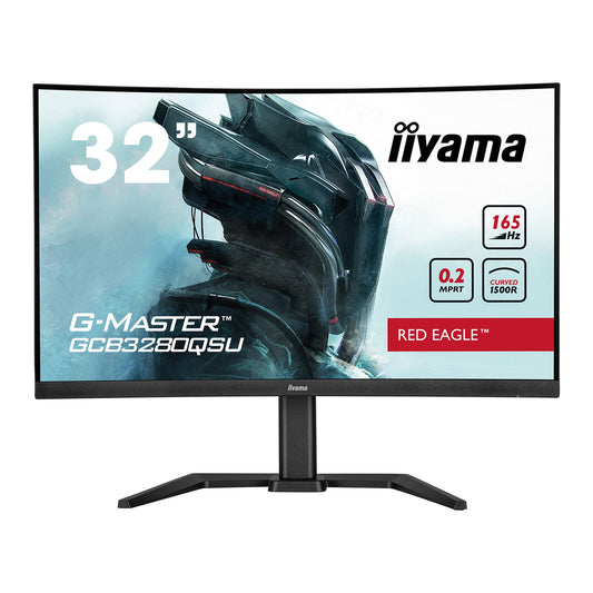 iiyama G-Master GCB3280QSU-B1 Red Eagle 32 Inch Curved Gaming Monitor, Black, 2560x1440, 0.2ms, 165hz, FreeSync, HDMI, Display Port, USB Hub, Speakers, Int PSU, Height Adjustable, Swivel, VESA