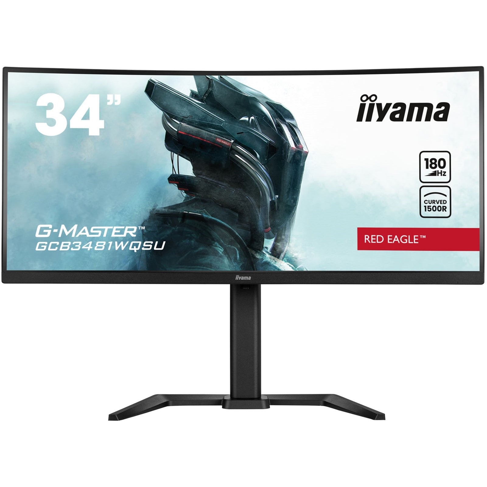 iiyama G-MASTER Red Eagle GCB3481WQSU-B1 34 inch Ultra-Wide Curved Monitor, 3440 x 1440, 0.3ms, HDMI, DisplayPort, USB Hub, Freesync, 180Hz, Speakers, Black, Internal PSU, Height Adjustable, VESA