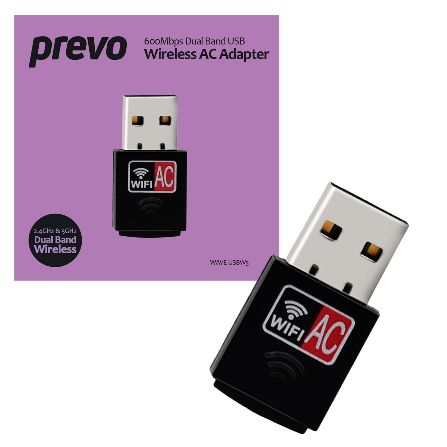 Prevo USBW5 600Mbps AC600 Dual Band USB Wireless AC Network Adapter