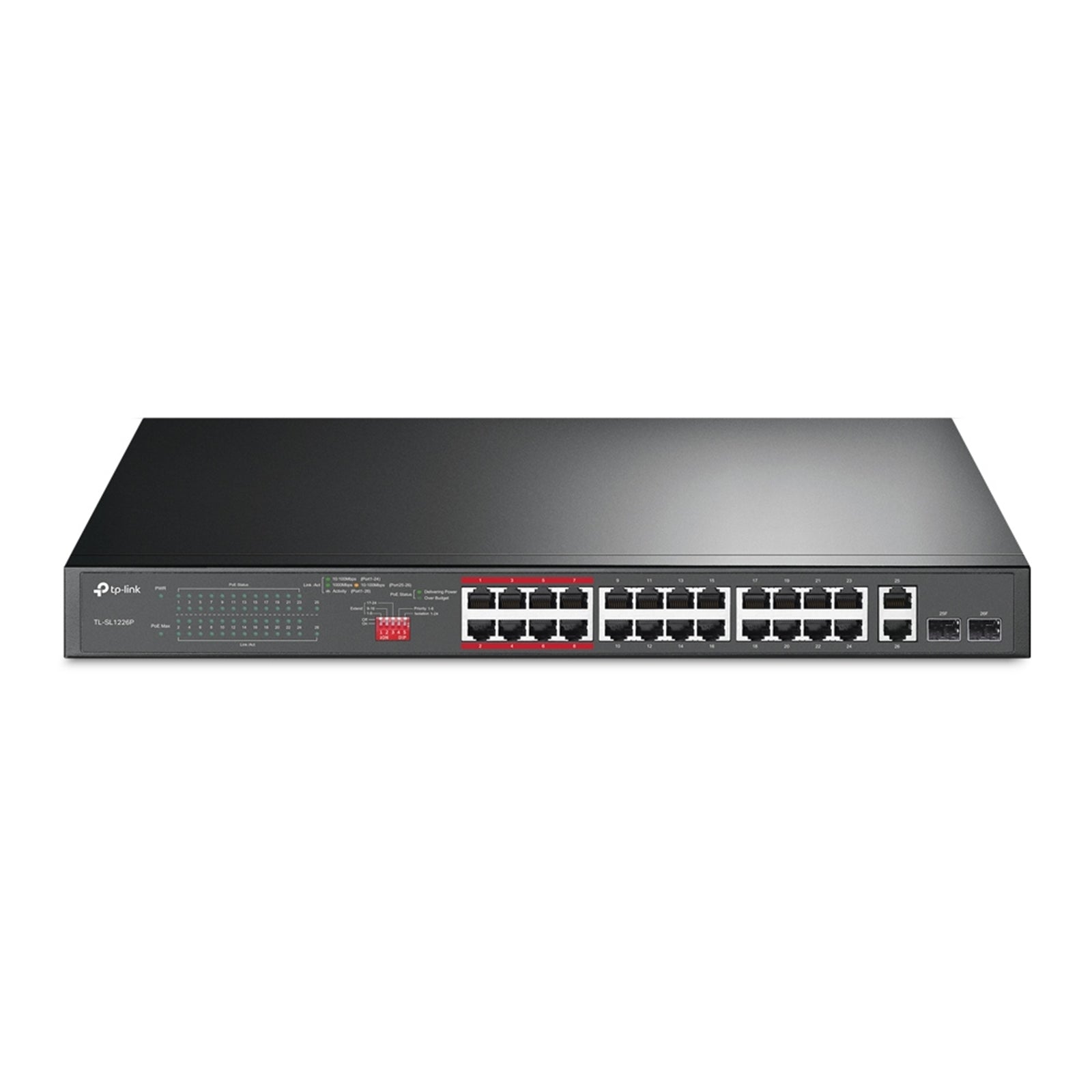 TP-Link TL-SL1226P 24-Port Metal 10/100Mbps + 2-Port Gigabit Unmanaged PoE+ Switch (250W)