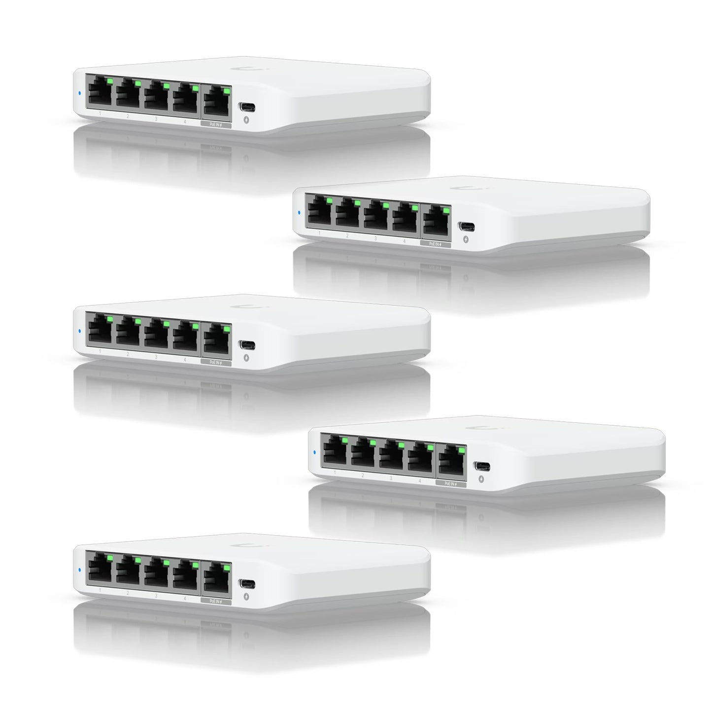 Ubiquiti USW-FLEX-MINI-5 UniFi USW Flex Mini 5 Port Smart Managed POE/USB C Powered Gigabit Network Switch (Five Pack, No PSU)