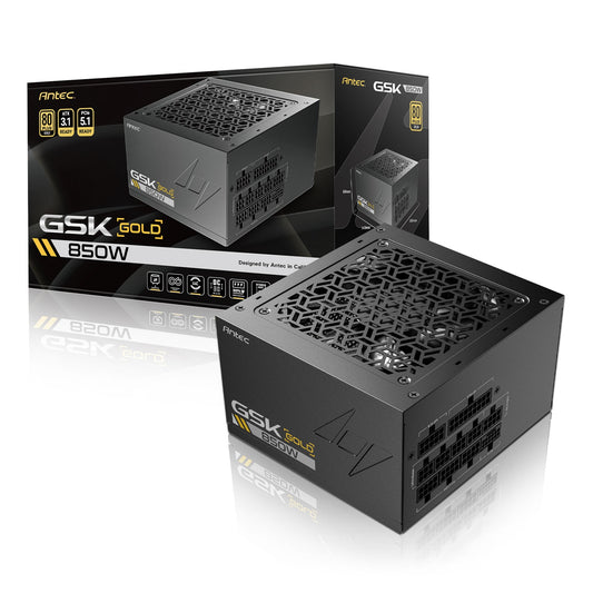 Antec GSK ATX3.1 850W Power Supply, 80 PLUS Gold, Full Modular, PCIe 5.1, JP Capacitors, Silent FDB Fan, CircuitShield Protection