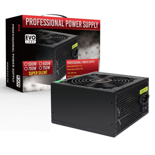 EVO LABS BR750-12BL 750W PSU,120mm Black Silent Fan with Improved Ventilation, Non Modular, High-Efficiency, PFC Certified, CE Compliant, Retail Packaged