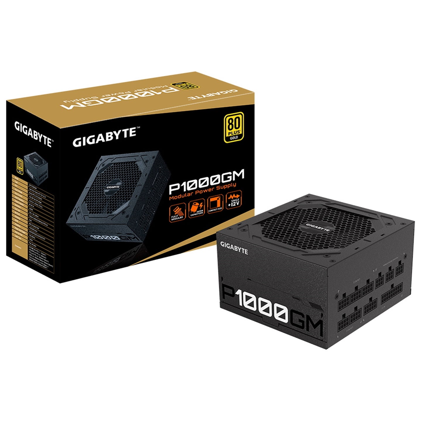 GIGABYTE P1000GM 1000W PSU, 120mm Smart Hydraulic Bearing Fan, 80 PLUS Gold, Fully Modular, UK Plug, High-Quality Japanese Capacitors, Powerful Single +12V Rail