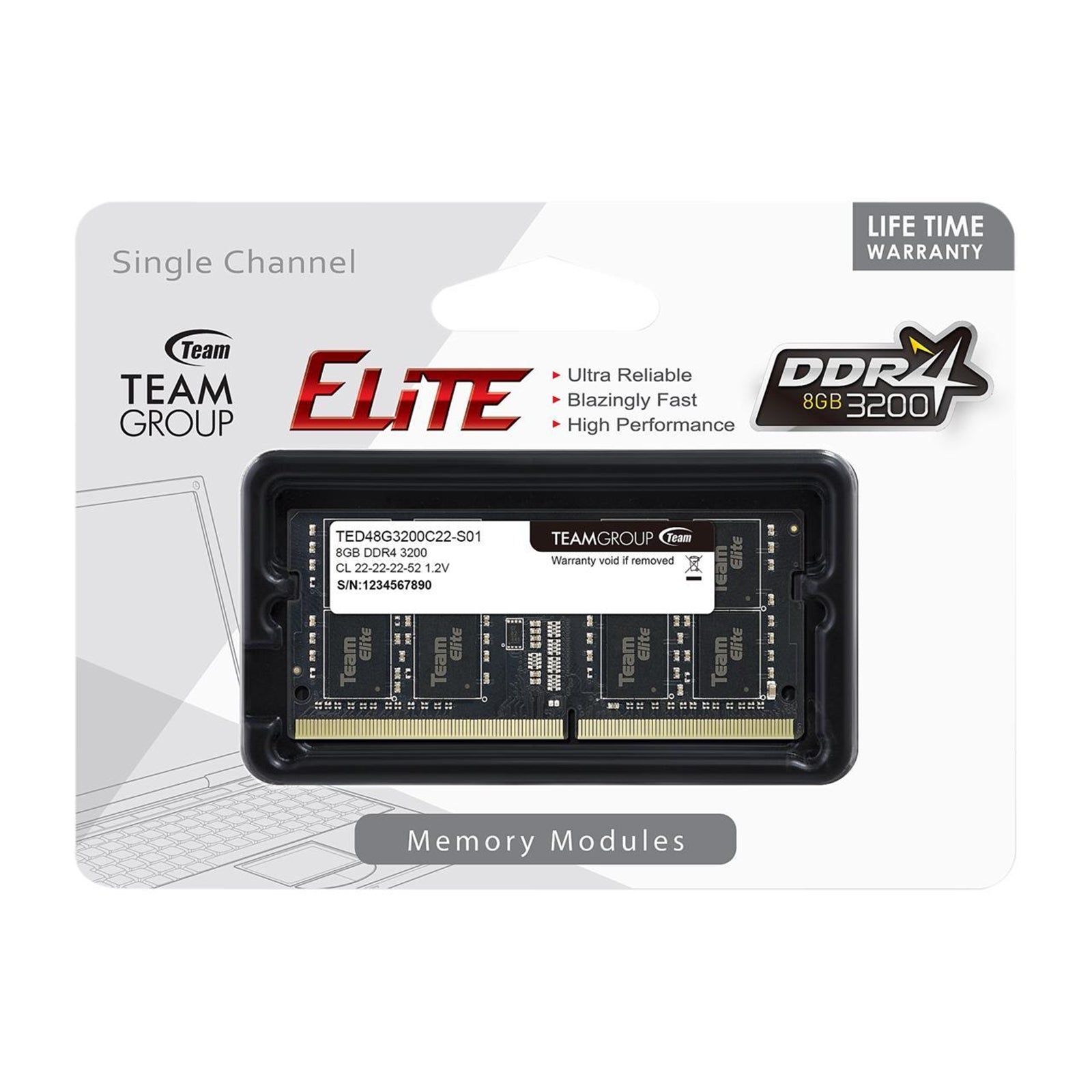 Team Elite 8GB No Heatsink (1 x 8GB) DDR4 3200MHz SODIMM System Memory