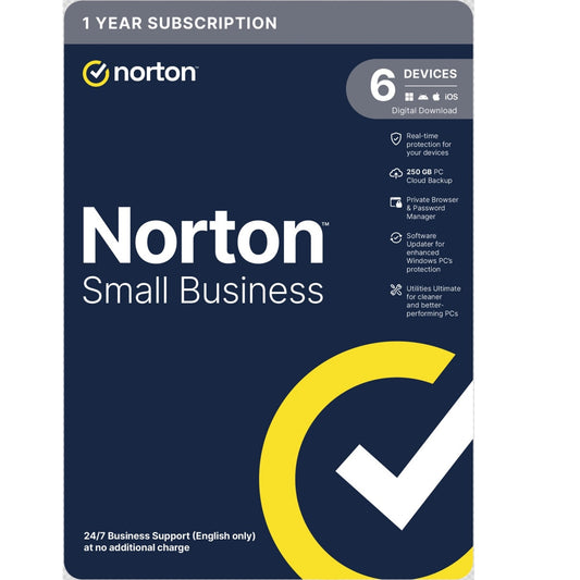 Norton Small Business, Antivirus Software, 6 Devices, 1-year Subscription, Includes 250GB of Cloud Storage, Dark Web Monitoring, Private Browser, 24/7 Business Support, Activation Code by email - ESD