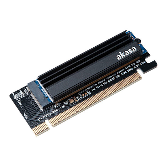 Akasa AK-PCCM2P-0 M.2 SSD to PCIe Adapter Card + Heatsink Cooler, PCIe Gen3 x16 Slot, Low Profile, 1U Chassis Compatible