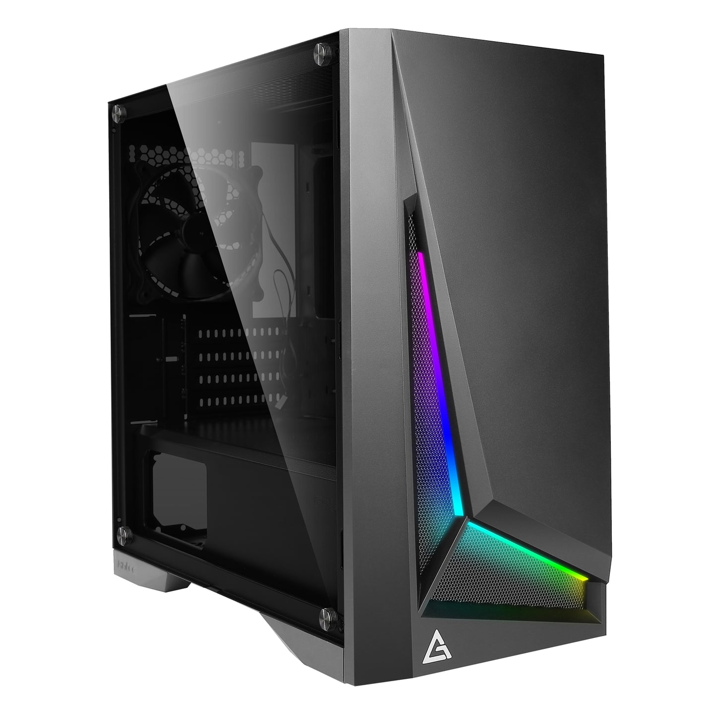 ANTEC DP301M Case, Gaming, Black, Micro Tower, 2 x USB 3.0, Tempered Glass Side Window Panel, Addressable RGB LED Lighting, Micro ATX, Mini-ITX