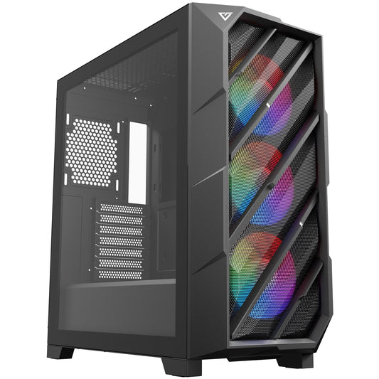 ANTEC DP503 Case, Gaming, Black, Mid Tower, 2 x USB 3.0 / 1 x USB 3.2 Gen 2 Type-C, Tempered Glass Side Window Panels, Mesh Front Panel with Slanted Bar Design for Massive Airflow, Addressable RGB LED Fans, E-ATX, ATX, Micro ATX, Mini-ITX