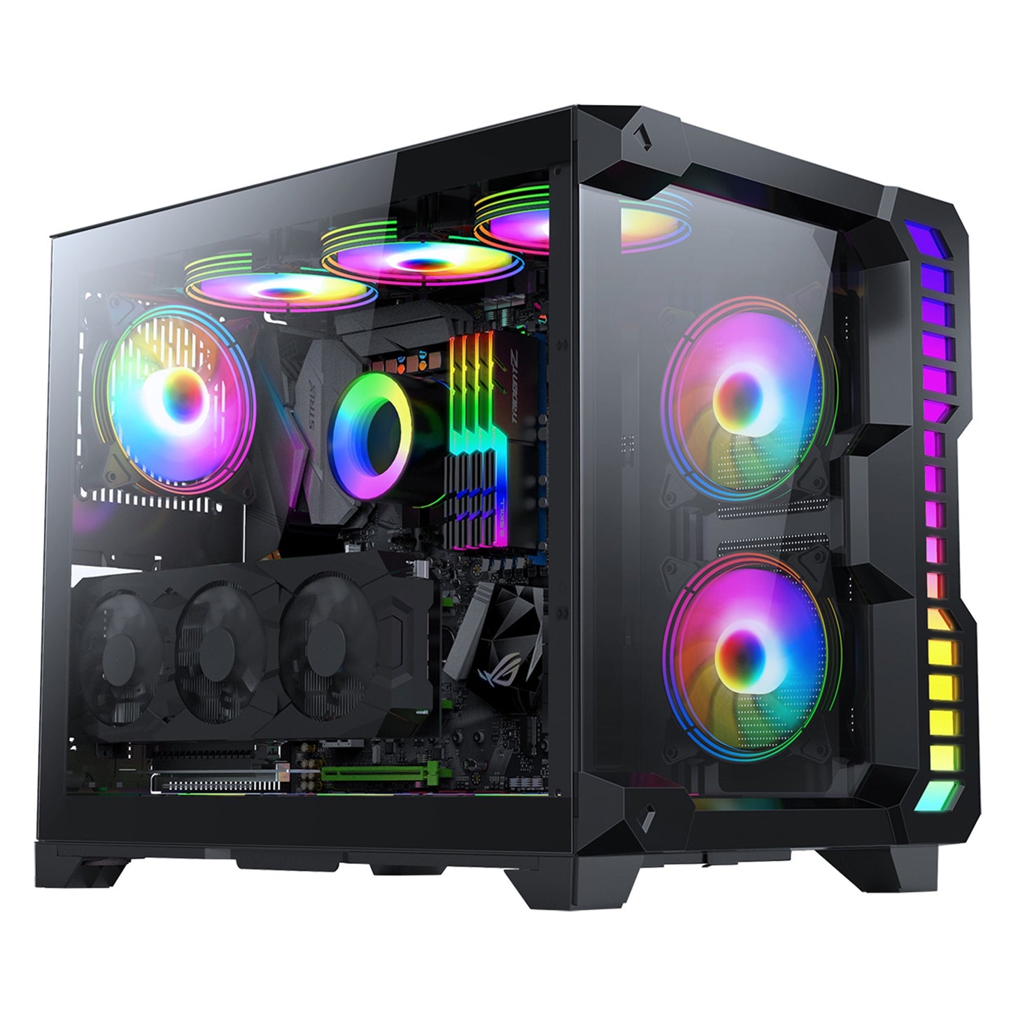 CIT Pro Android X Gaming Cube Black Case with 3 x 120mm Infinity ARGB Fans 1 x 6-Port Fan Hub Tempered Glass Front and Side Panels