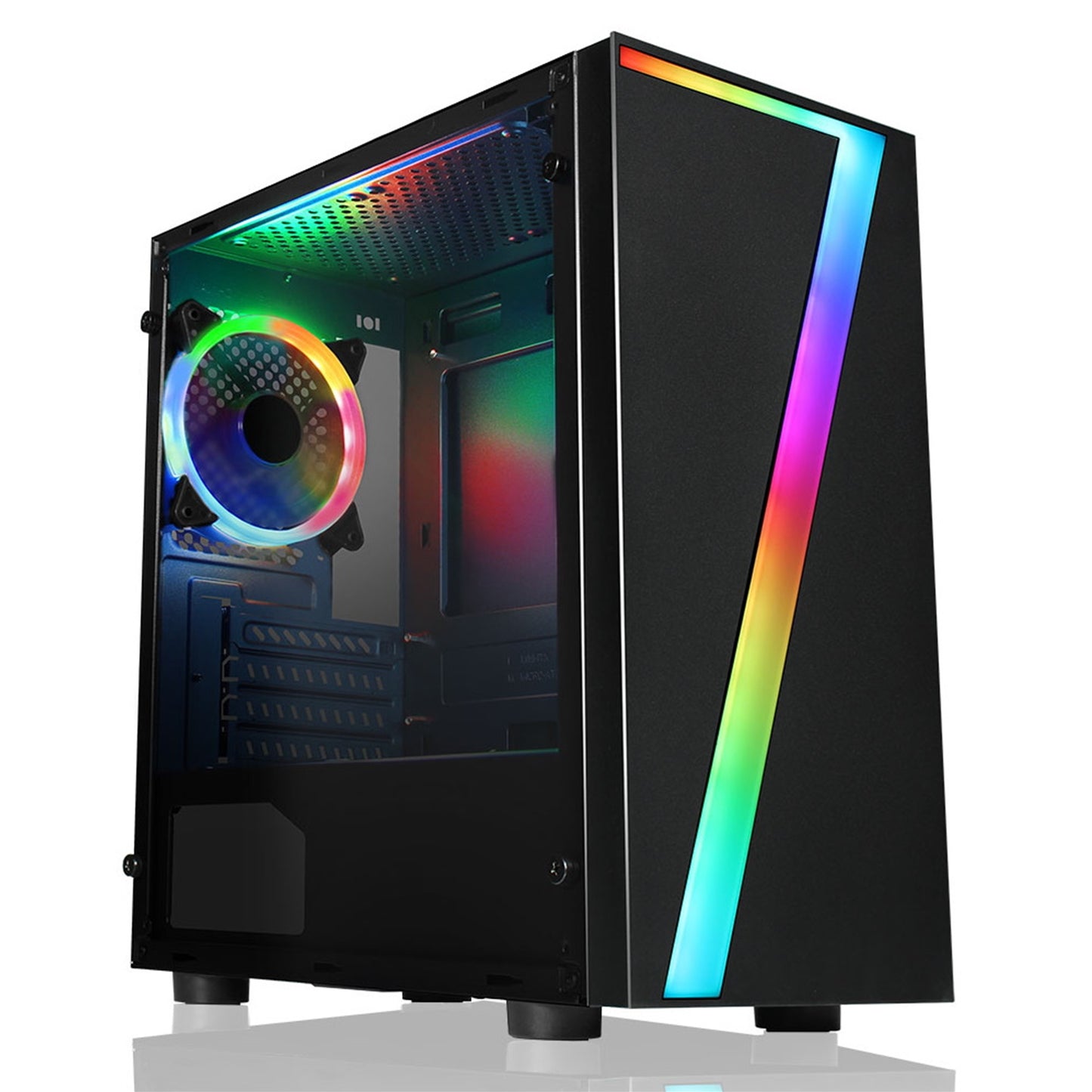 CiT Seven Micro Tower 2 x USB 2.0 Acrylic Side Window Panel Black Case with RGB LED Lighting & Fan