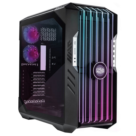 Cooler Master HAF 700 EVO Case, Titanium Grey, Full Tower, 4 x USB 3.2 Gen 1 Type-A, 1 x USB 3.2 Gen 2 Type-C, Tempered Glass Side Window Panel, Edge Lit Front Intake Blades with IRIS Customisable LCD Assistant