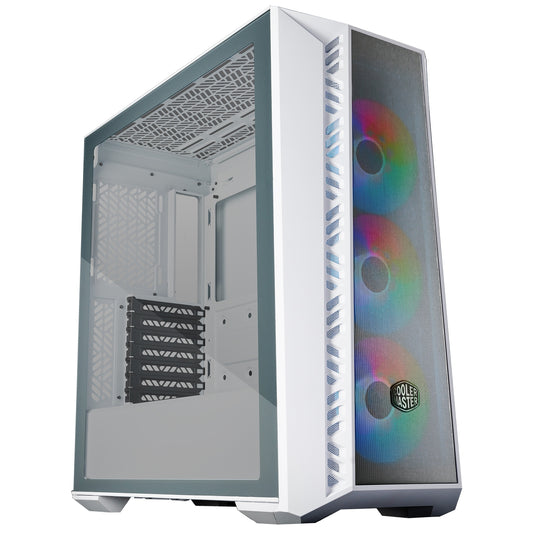 Cooler Master MasterBox 520 Mesh Case, White, Mid Tower, 1 x USB 3.2 Gen 1 Type-A, 1 x USB 3.2 Gen 2 Type-C, Tempered Glass Side Window Panel, FineMesh Performance Front Panel, 3 x CF120 Addressable RGB Fans Included with ARGB & Fan Hub