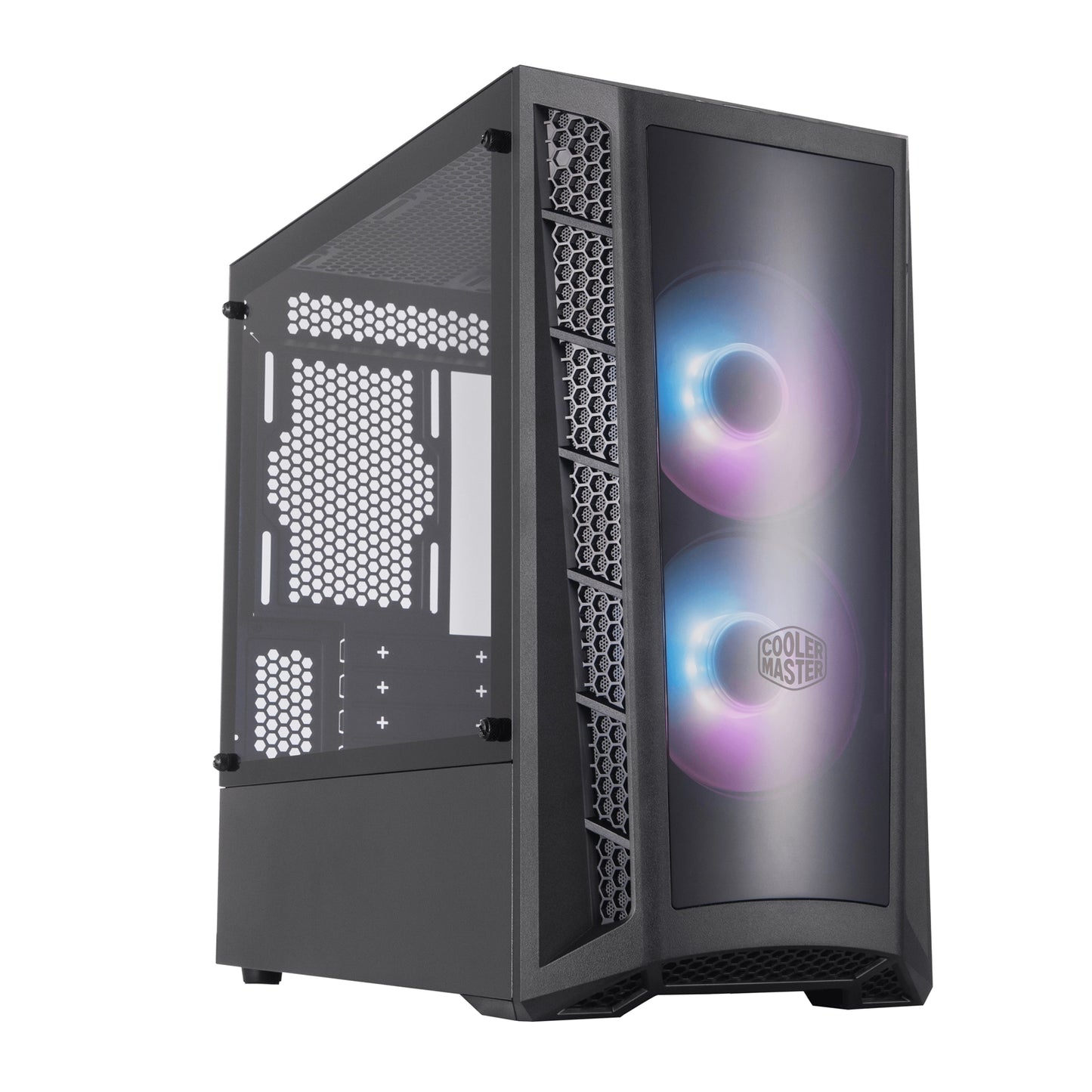 Cooler Master MasterBox MB320L ARGB Mini Tower, Black, Mini Tower, 2 x USB 3.2 Gen 1 Type-A, Tempered Glass Side Window Panel & DarkMirror Front Panel, 2 x Addressable RGB Fans Included