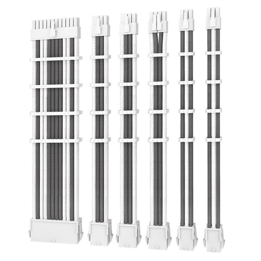 Antec White/Grey PSU Extension Cable Kit - 6 Pack (1x 24 Pin, 1x 4+4 Pin, 2x 8 Pin, 2x 6 Pin)