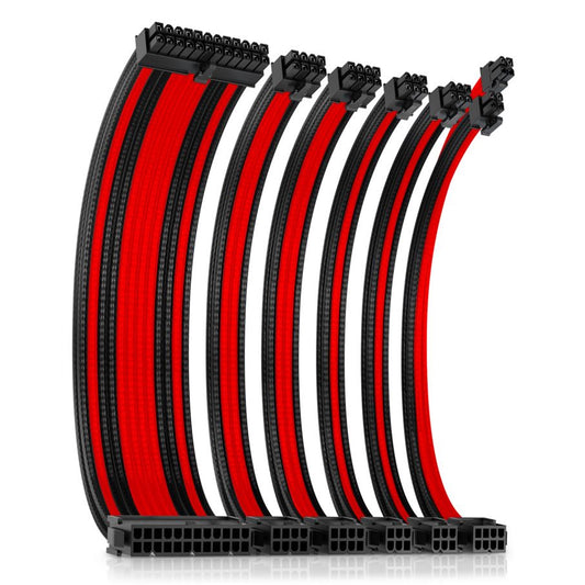 Antec Black/Red PSU Extension Cable Kit with black connectors – 6 Pack (24 PIN / 1 x CPU 4+4 / 2x PCI-E 8 / 2 x PCI-E 6)