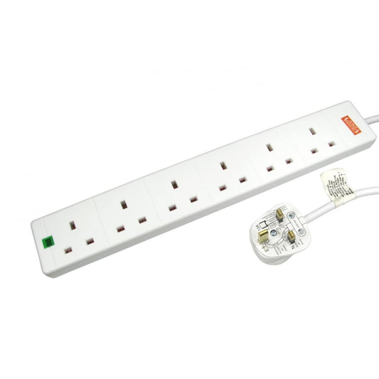 TARGET RB-05M06SPD UK Power Extension, 5m, 6 UK Ports, White, 13 Amp Fuse, Surge Protection, Status LED