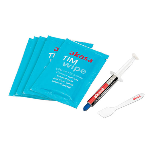 Akasa TIM Wipe Kit, Cleans CPU/GPU/Heatsink, 5 Individually Packaged Wipes, 5g Thermal Compound, 1x Spreader