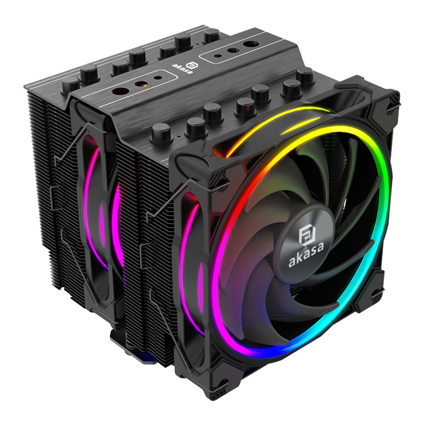 Akasa Soho H7 ARGB CPU Cooler, Black, 2x 120mm PWM Fan, Dual Tower, Aluminium Fins, 7x Copper Heatpipes, Intel/AMD