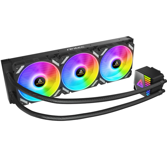 ANTEC Symphony 360 AiO Liquid CPU Cooler, Universal Socket, 360mm Radiator, PWM 1600RPM Cooling Fans, Addressable RGB LED Lighting with Chromatic ARGB Lighting Pump Head