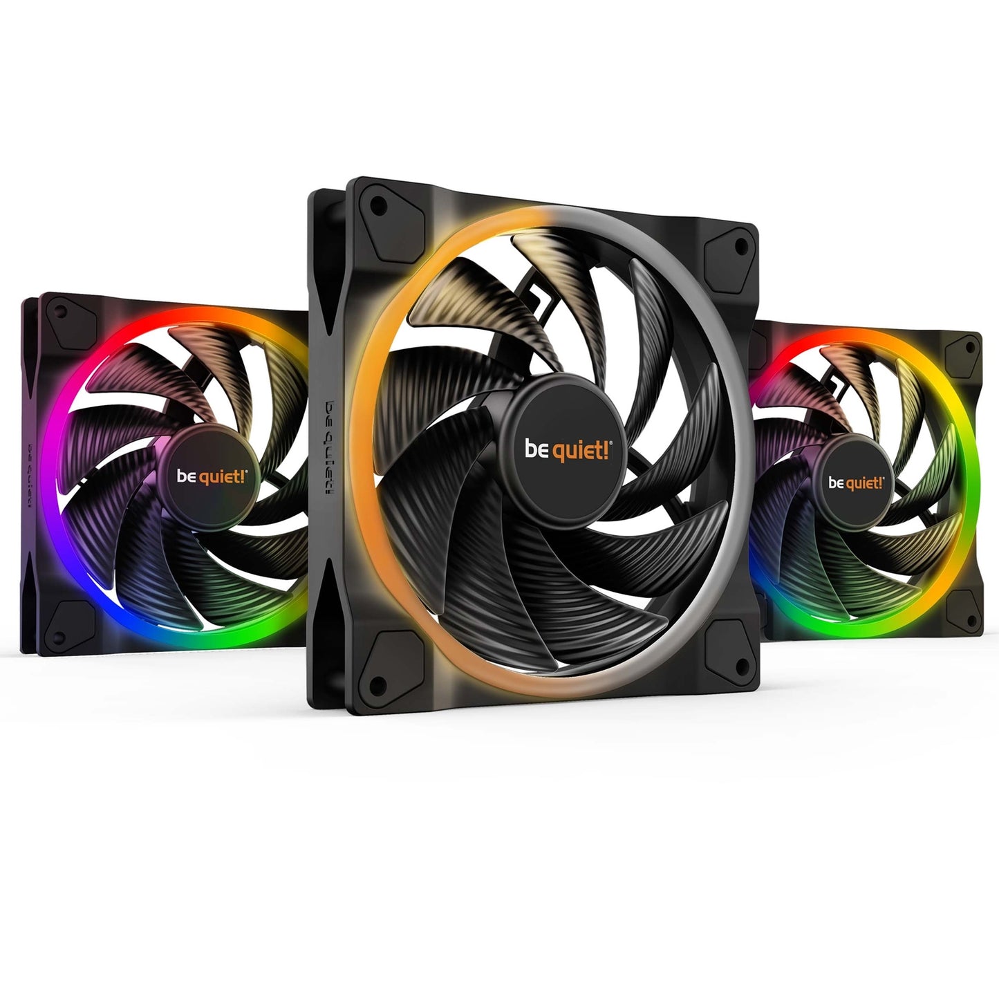 be quiet! Light Wings PWM High Speed Addressable RGB Fan Pack, 140mm, 2200RPM, 4-Pin PWM Fan & 3-Pin ARGB Connectors, Black Frame, Black Blades, ARGB Lighting on Front & Rear, Addressable RGB Hub Included