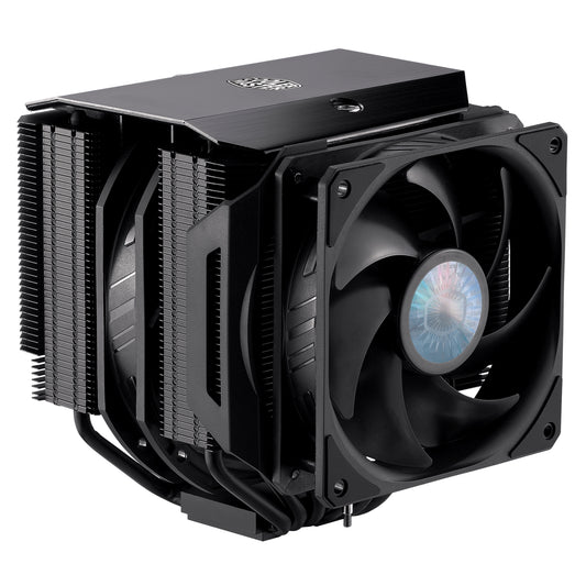 Cooler Master MasterAir MA624 Stealth Fan CPU Cooler, Universal Socket, Dual 140mm SickleFlow PWM with Additional 120mm Fan for RAM Clearance, 1400RPM, 6 Heat Pipes with Nickel Plated Base, Premium Aluminum Black Top Cover