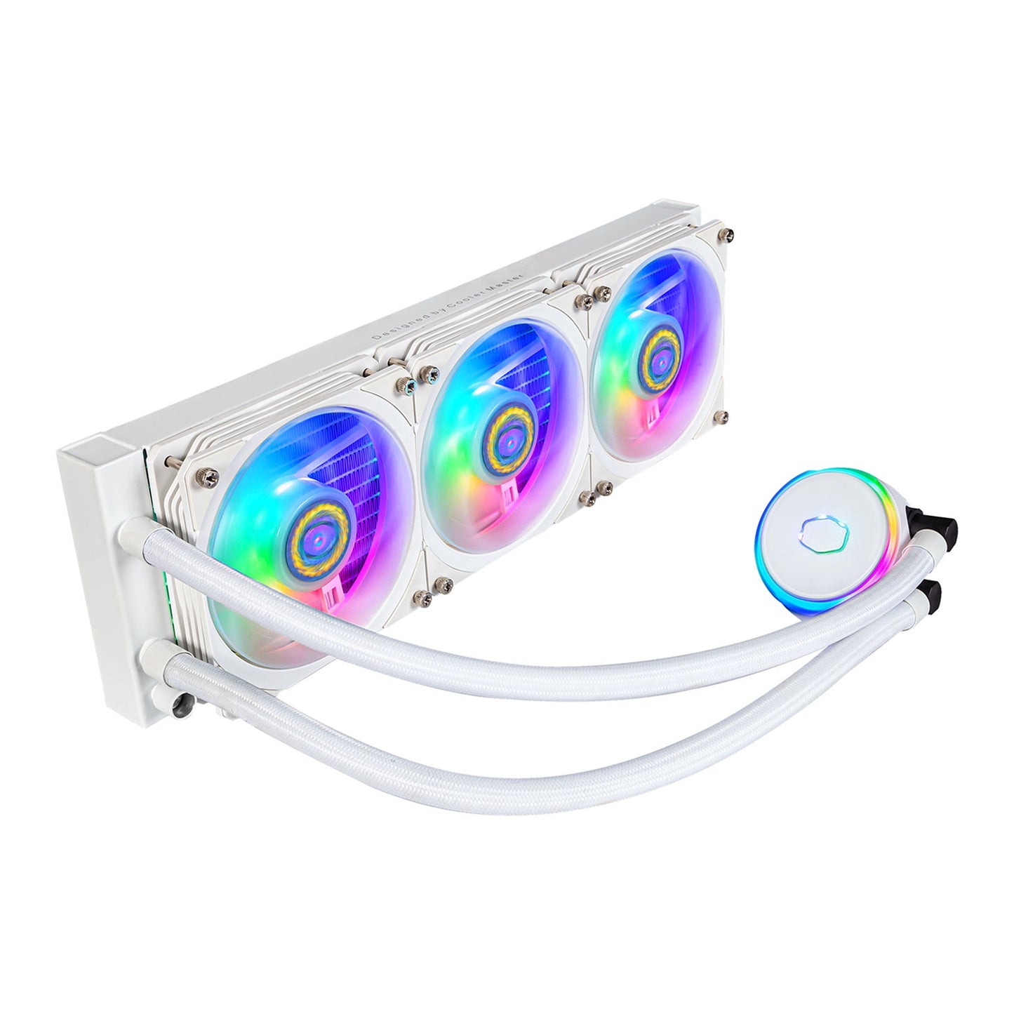 Cooler Master MasterLiquid Pro PL360 Flux AiO Liquid CPU Cooler, White, Universal Socket, 360mm Radiator, PWM 2300RPM Cooling Fans, Addressable Gen 2 RGB LED Lighting with Dual Loop ARGB Pump & Wired ARGB Controller, Low Profile Radiator