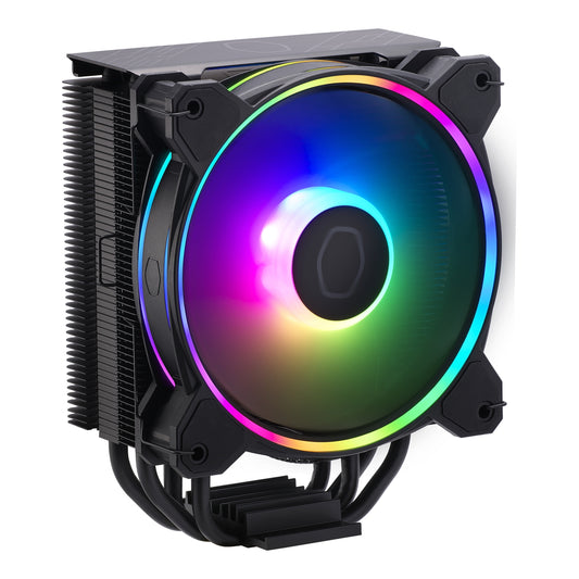 Cooler Master Hyper 212 Halo Black Fan CPU Cooler, Universal Socket, 120mm PWM MF120 HALO2 ARGB Fan, 2050RPM, 4 Jet-Black Heat Pipes, Aluminium Fins, Addressable RGB Auto Detection, Upgraded Installation Brackets