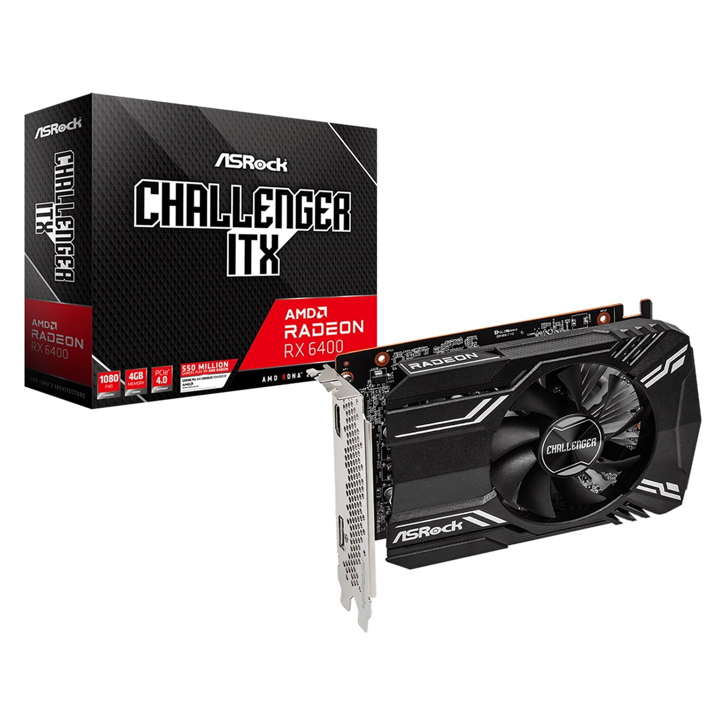 ASRock AMD Radeon RX 6400 Challenger ITX 4GB Single Fan Graphics Card