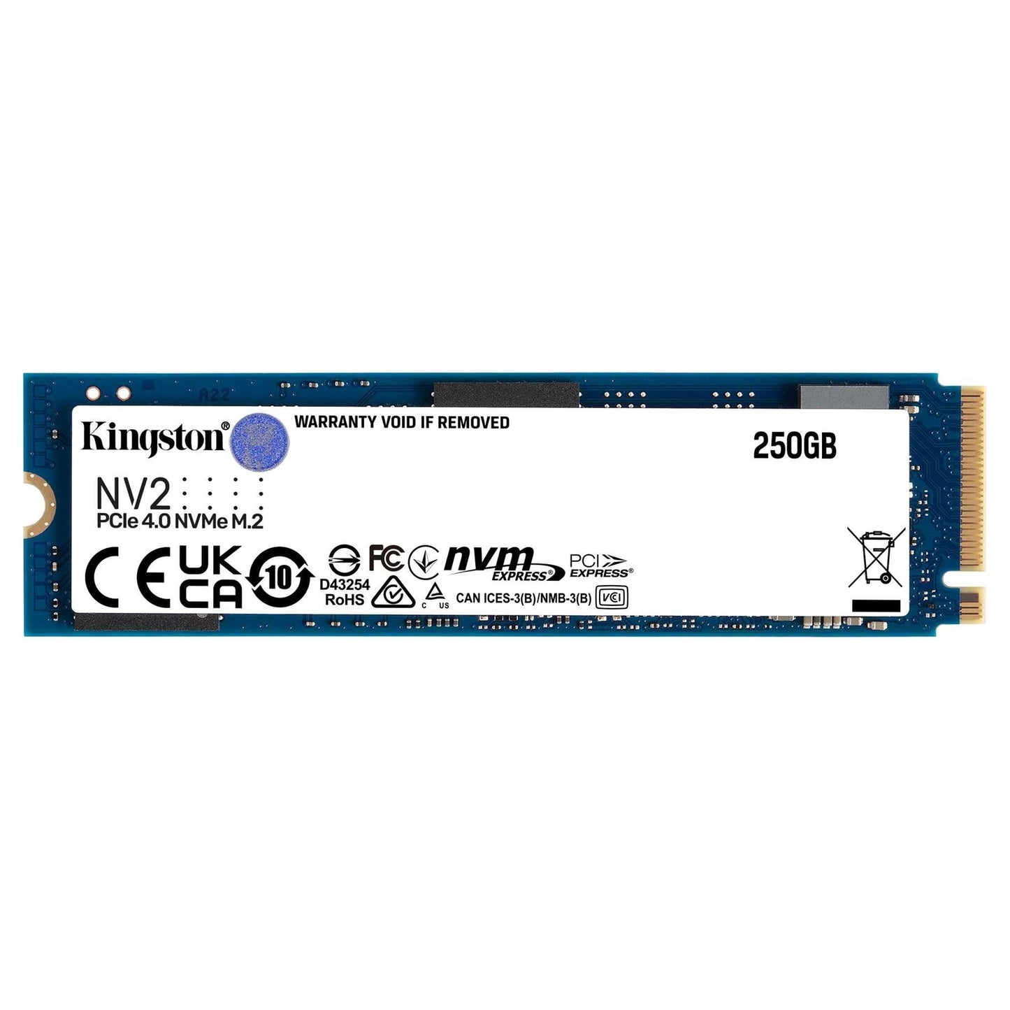 Kingston NV2 (SNV2S/250G) 250GB NVMe M.2 Interface, PCIe 4.0, 2280 SSD, Read 3000 MB/s, Write 1300 MB/s, 3 Year Warranty