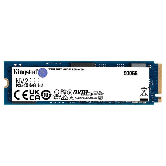 Kingston NV2 (SNV2S/500G) 500GB, NVMe M.2 Interface, PCIe 4.0, 2280 SSD, Read 3500 MB/s, Write 2100 MB/s, 3 Year Warranty