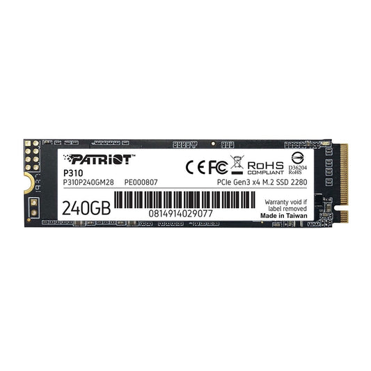 Patriot P310 (P310P240GM28) 240GB M.2 Interface, PCIe Gen3 x4, 2280 Length, Read 1700MB/s, Write 1000MB/s, 3 Year Warranty