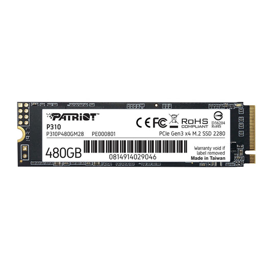 Patriot P310 (P310P480GM28) 480GB M.2 Interface, PCIe x3.0 x4 NVMe, 2280 Length, Read 1700MB/s, Write 1500MB/s, 3 Year Warranty