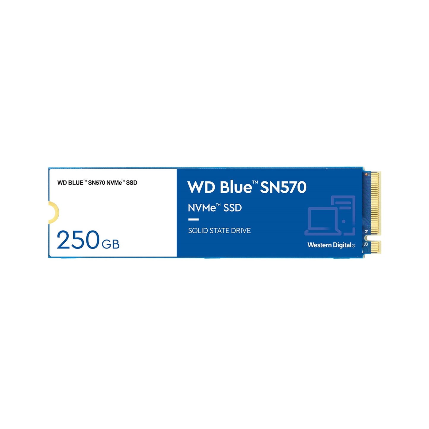 WD Blue SN570 (WDS250G3B0C) 250GB NVMe M.2 Interface, PCIe x3 x4, 2280 Length, Read 3300MB/s, Write 1200MB/s, 5 Year Warranty