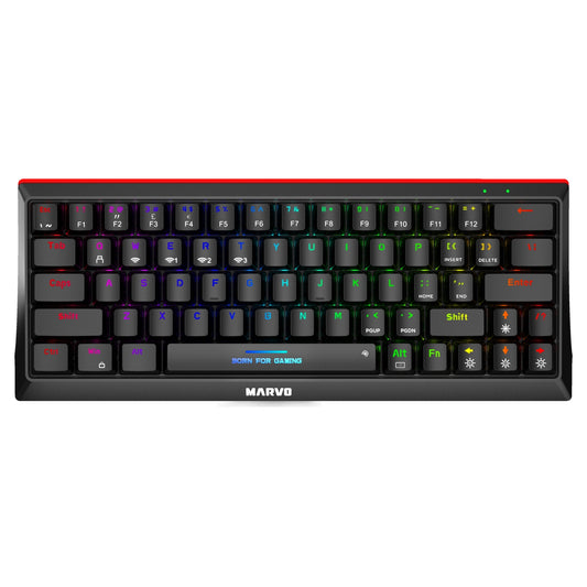 Marvo Scorpion KG962W-UK Wireless Mechanical Gaming Keyboard with Red Switches, 60% Compact Design, Tri-Mode Connection, 2.4GHz Wireless, Bluetooth or Wired, Rainbow Backlight, Anti-ghosting N-Key Rollover