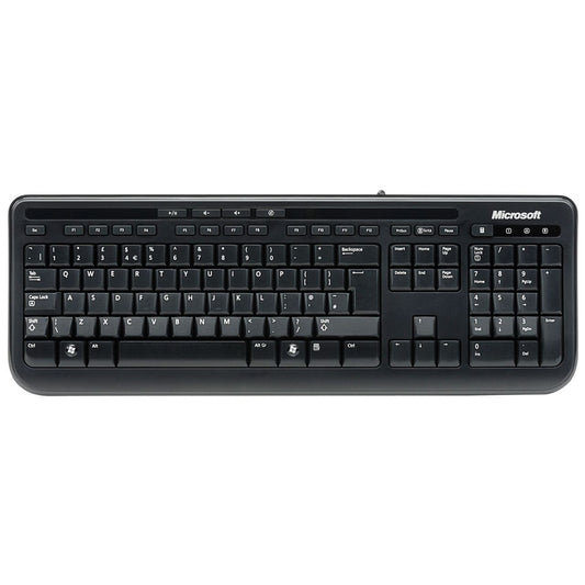 Microsoft 600 Wired Keyboard, USB Plug-and-Play, Full-Size, Spill-Resistant, Quiet-touch Keys, Compatible with Windows, Mac and Android, QWERTY UK English Layout, Black