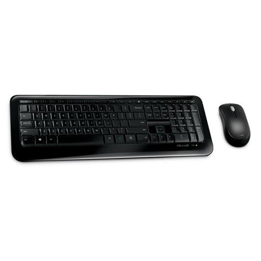 Microsoft 850 Wireless Keyboard and Mouse, 2.4 GHz, Optical Mouse, Full-Size Keyboard, Spill-Resistant, Quiet-touch Keys, Compatible with Windows, Mac and Android, QWERTY UK English Layout, Black