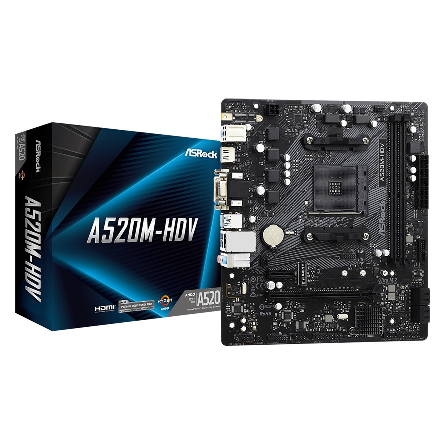 ASRock A520M-HDV AMD Socket AM4 Micro ATX HDMI/VGA/DVI M.2 USB 3.2 Gen1 Motherboard